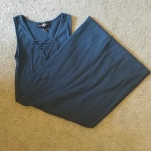 Lace-up dark blue maxi dress